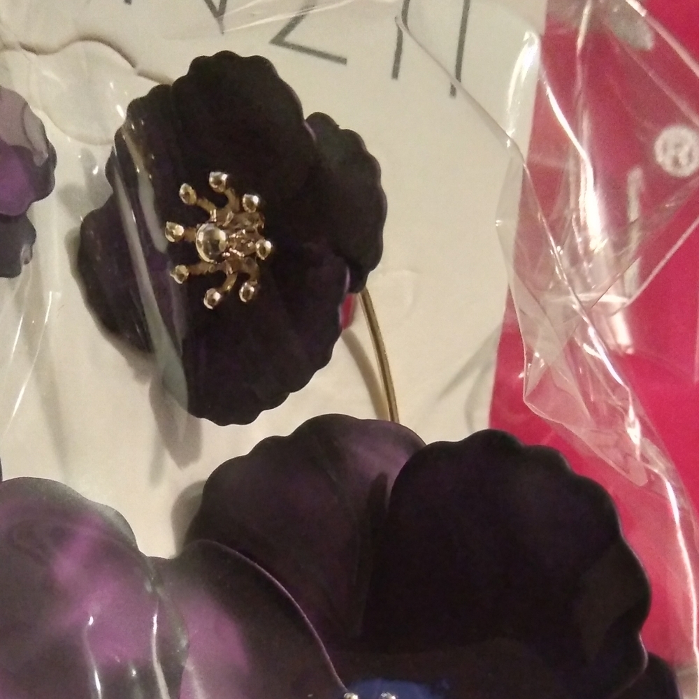 Purple Metallic/18K Gold 3D Hand-Painted Floral Earrings (2-in-1) - Picture 6 of 15